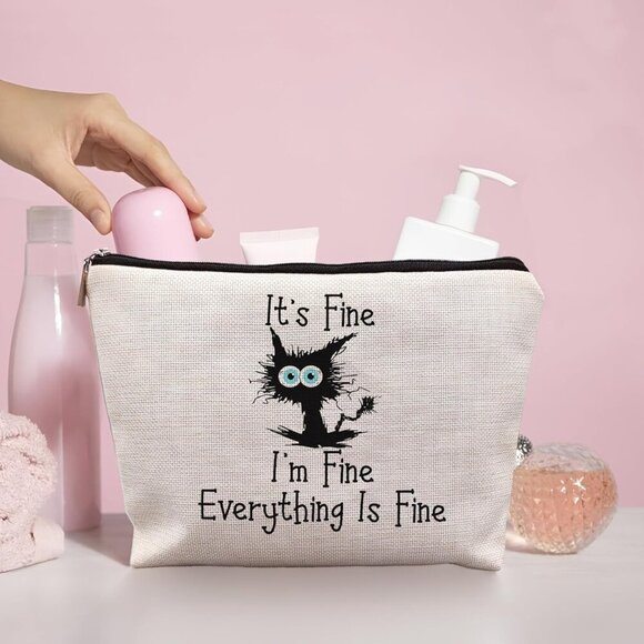 Cat Makeup Bag,Cat Gifts For Cat Lovers,Cat Themed Gifts,It's Fine I'm Fine Ever - Picture 5 of 5